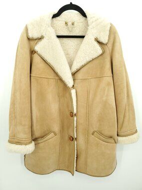 VTG Antartex Scotland Genuine Sheepskin Shearling Coat/Jacket L Tan/Cream